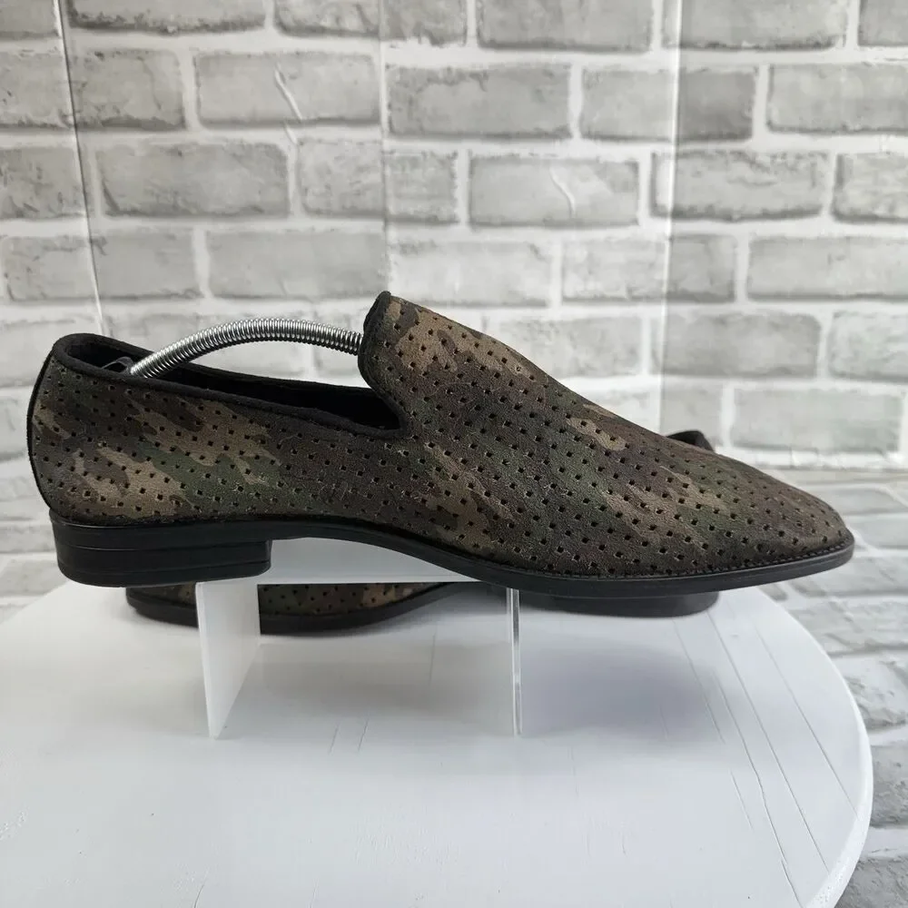 Karl Lagerfeld Paris Men's Size 13 Camouflage Green Leather Perforated Loafers